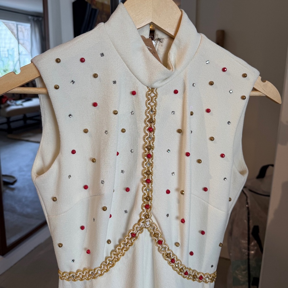 Vintage Cream Crepe Jeweled Gown